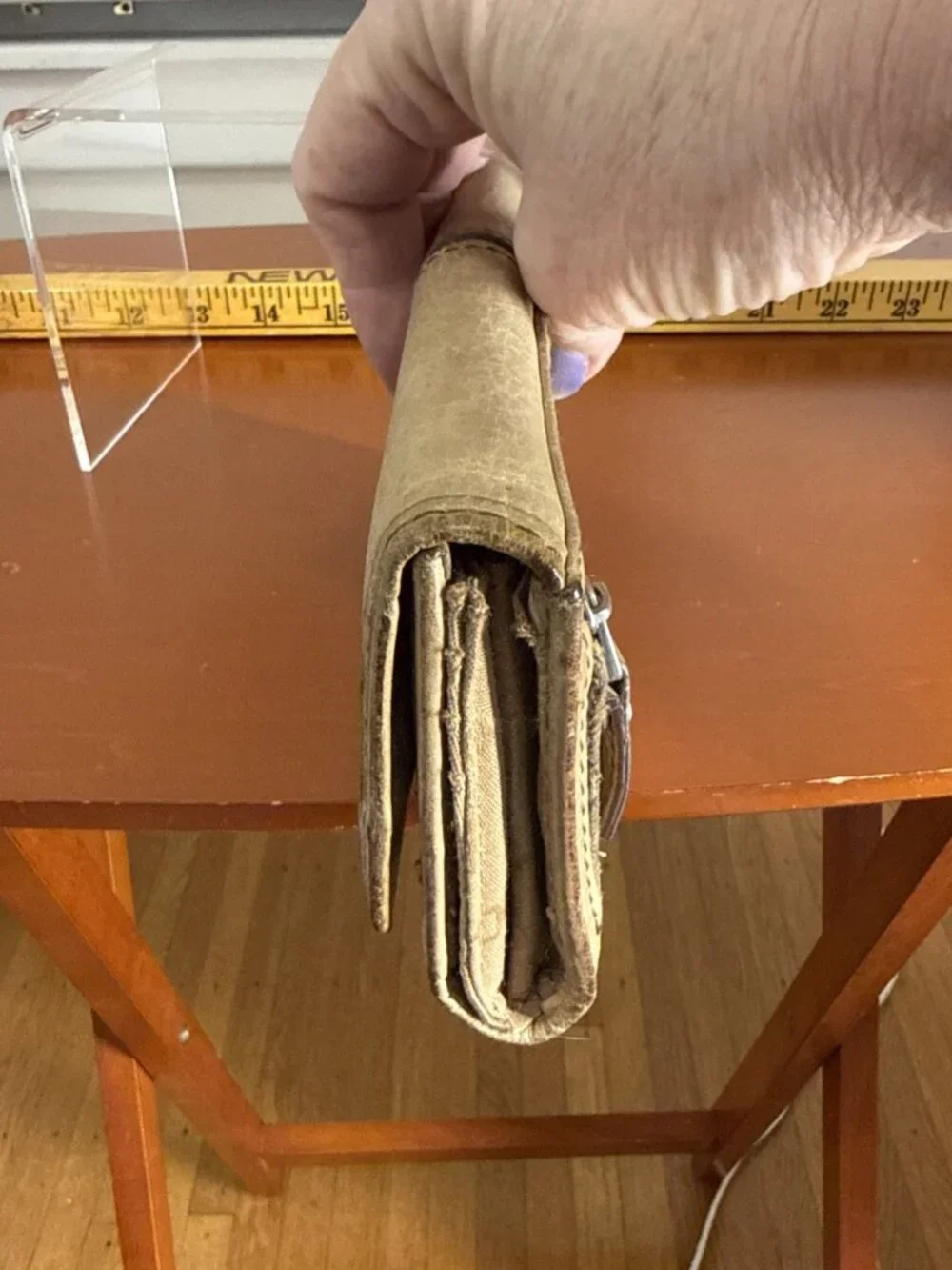 FOSSIL Maddox Taupe Leather Trifold Flap Clutch Wallet Organizer